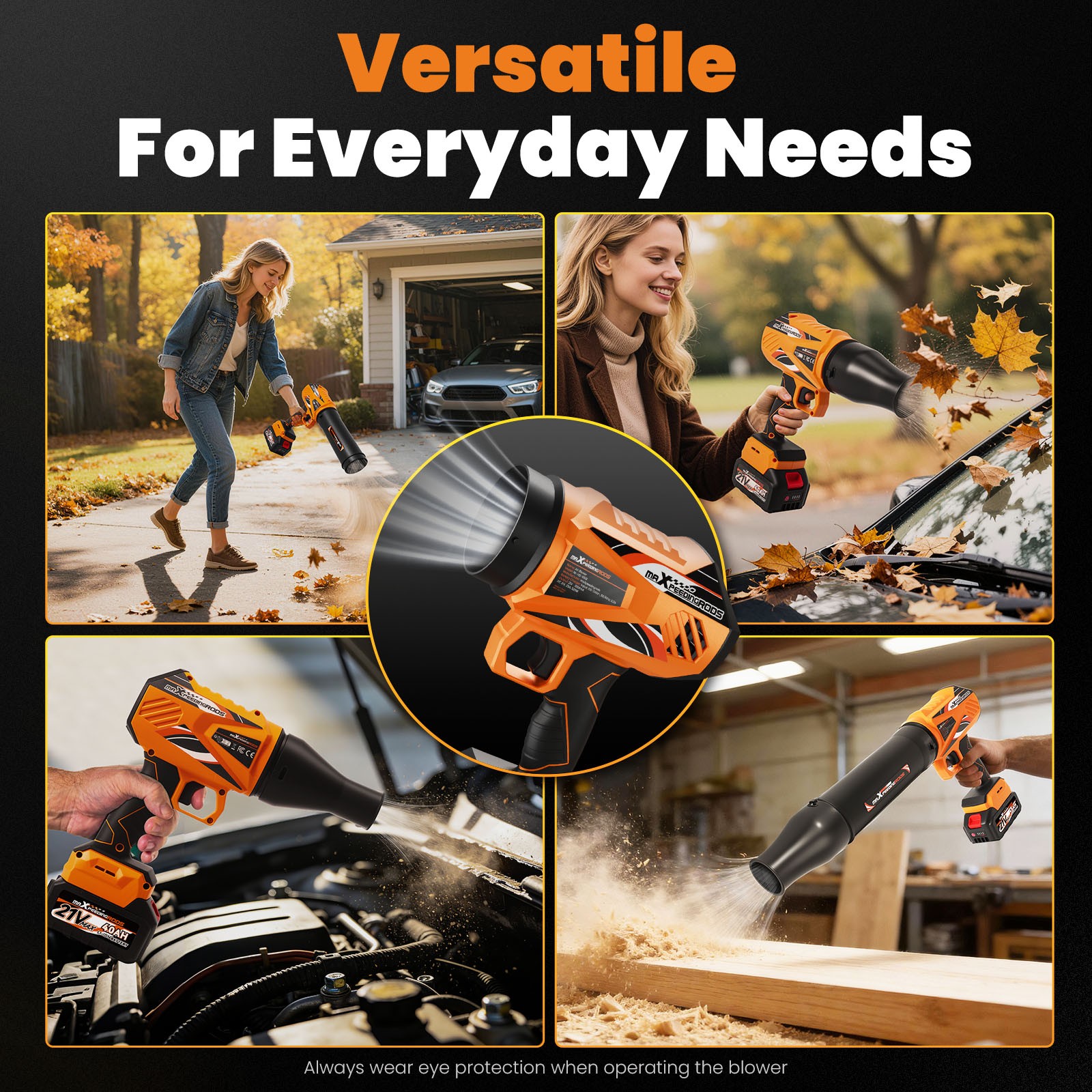 Cordless Leaf Blower 550 CFM 4000mAh 2 Batteries Handheld Electric Leaf Blower