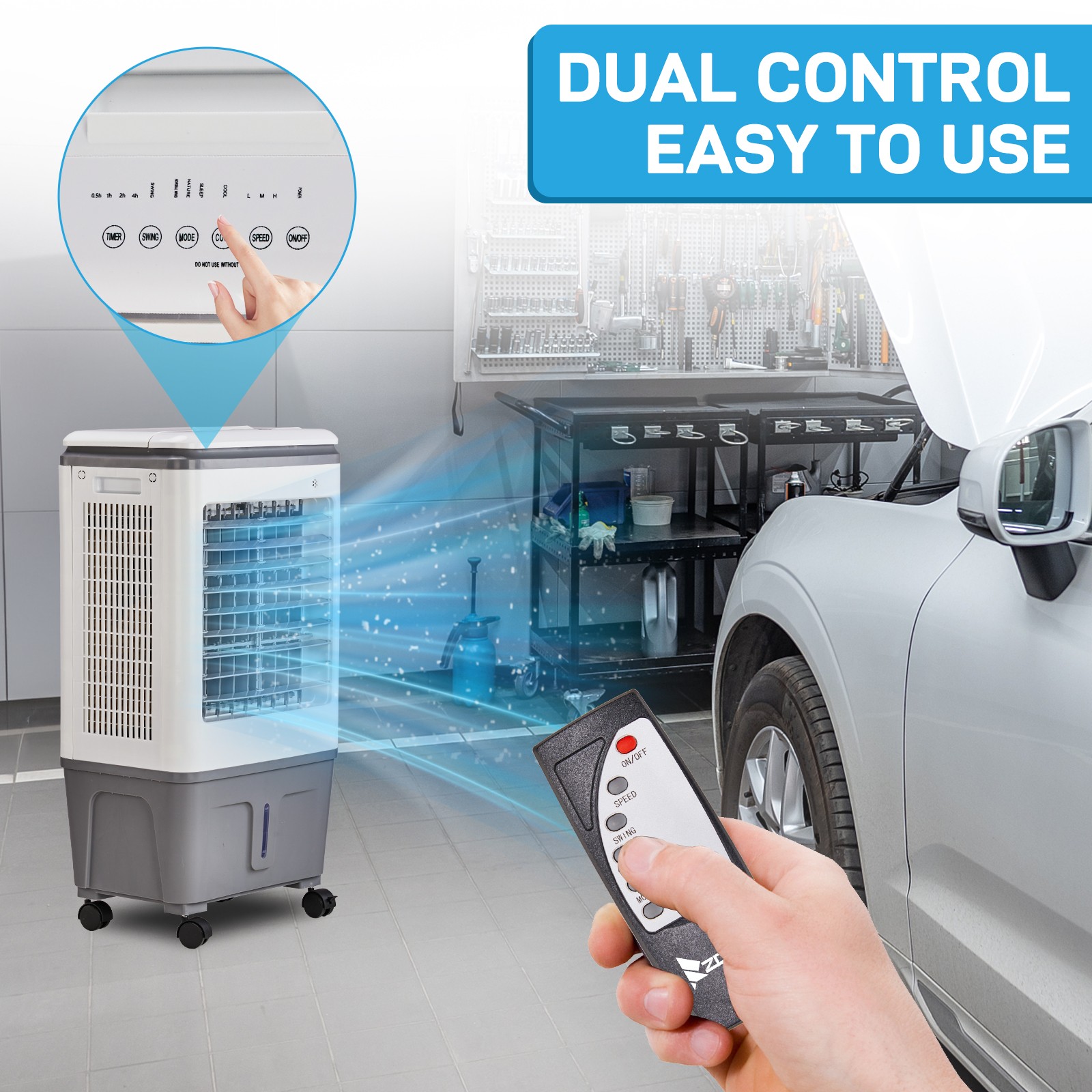 Portable Evaporative Cooler Swamp Cooler 3-in-1 5.28 Gal 7.5H Timer Humidifier