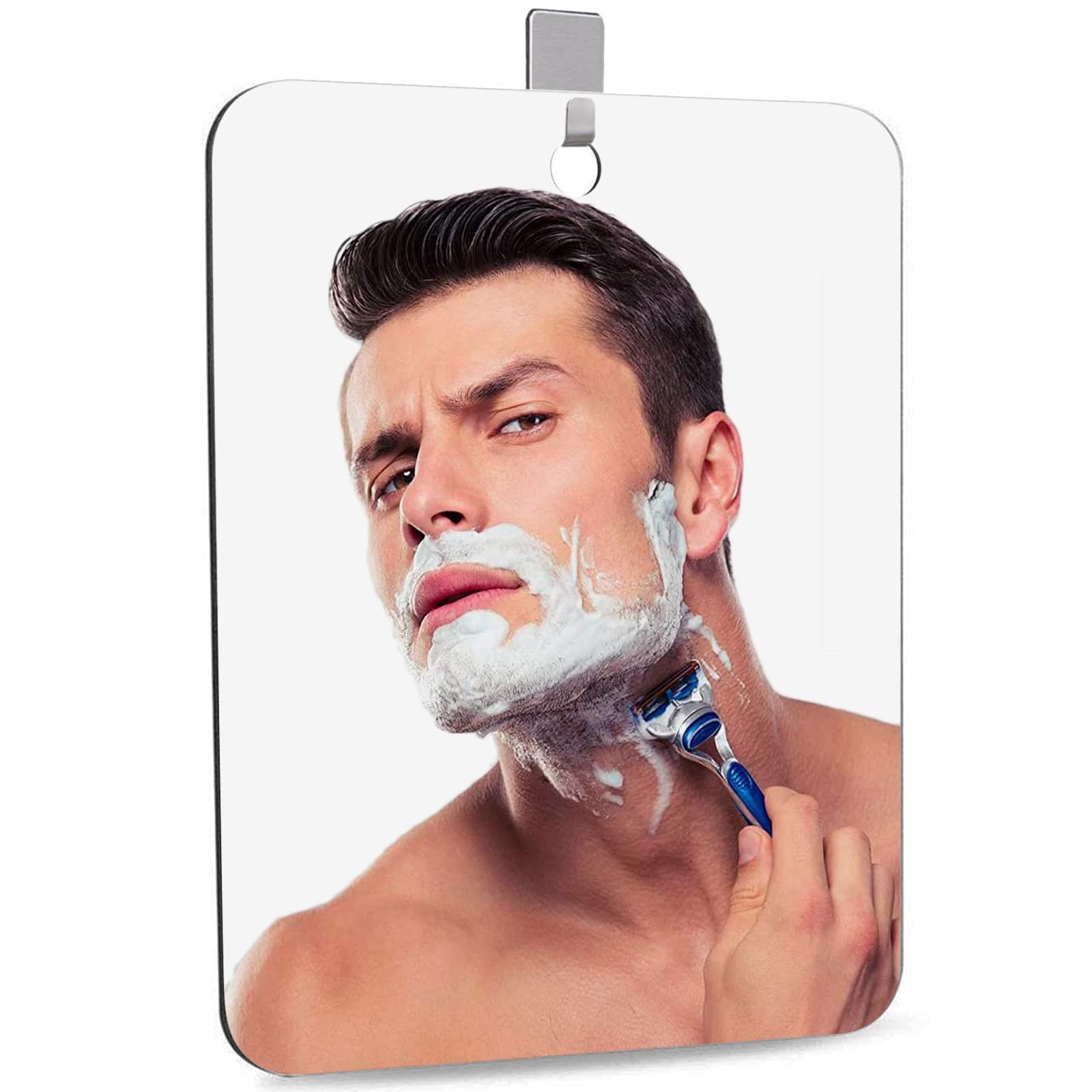 11×7.48 Inch Acrylic Shower Shaving Mirror Wall Hanging Plastic Travel Hooks