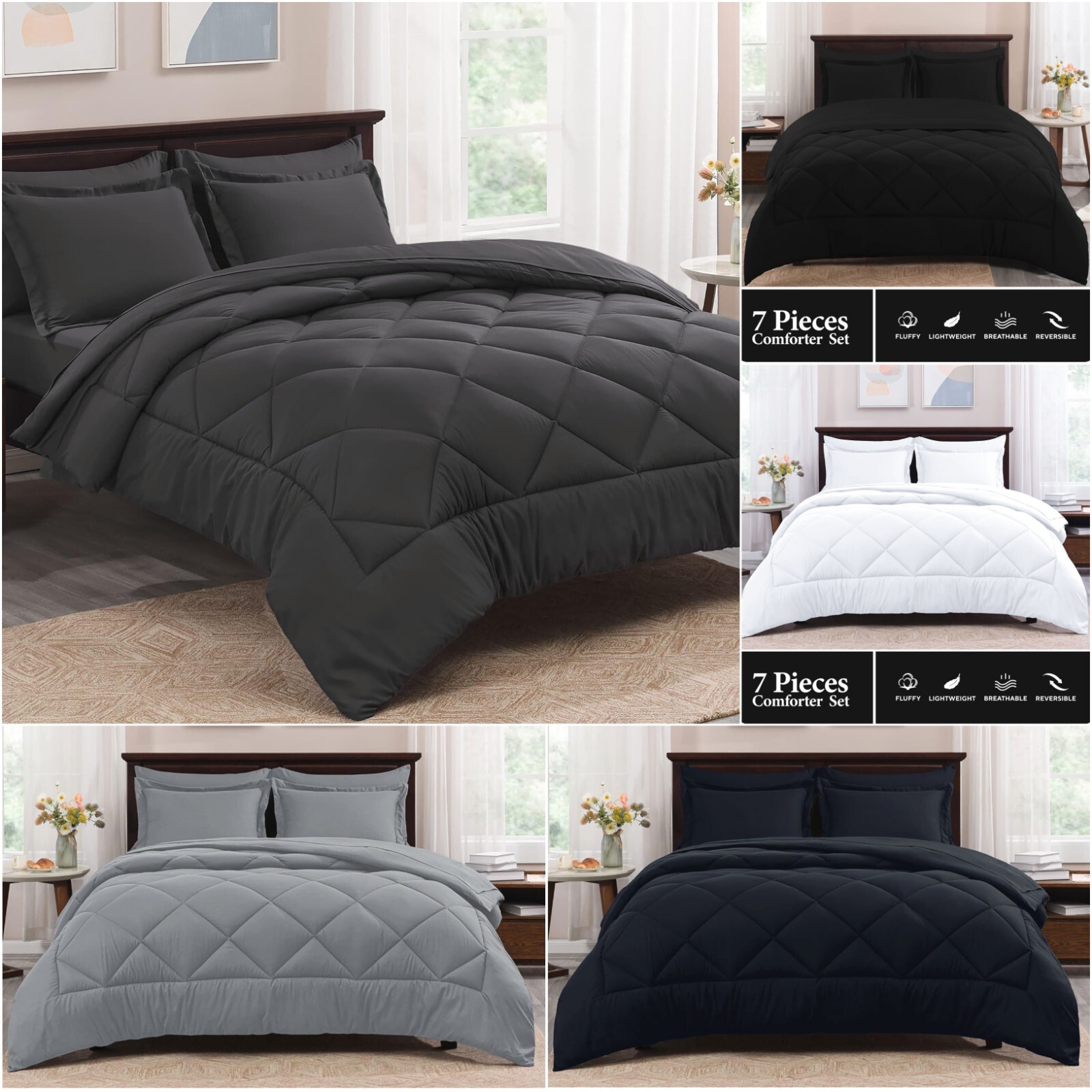 7 Piece Bed in a Bag Microfiber Comforter Set Twin/Queen/King Size Quilt Bedding