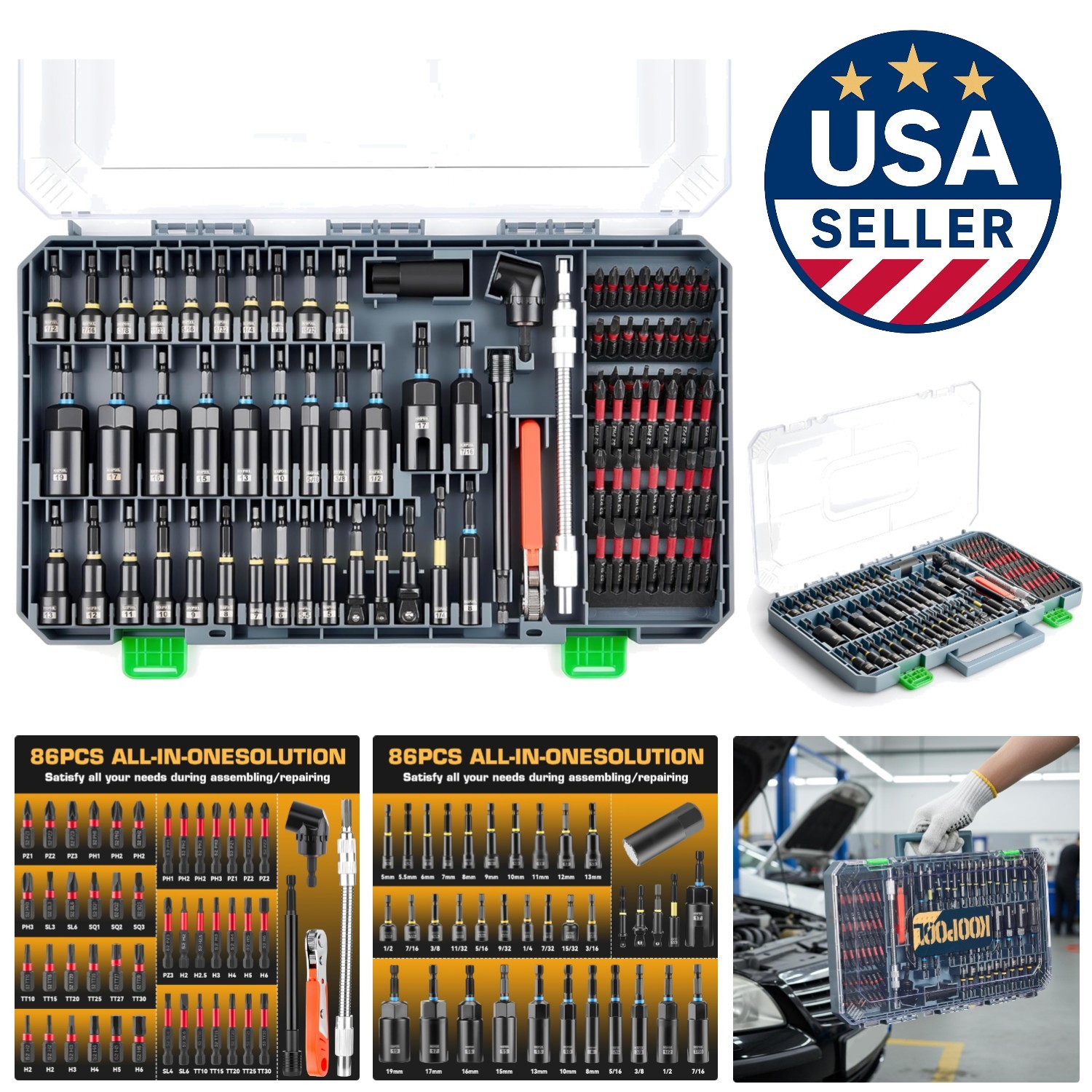 Complete 86-Piece Magnetic Driver Bit Set with Universal Sockets and Adapters