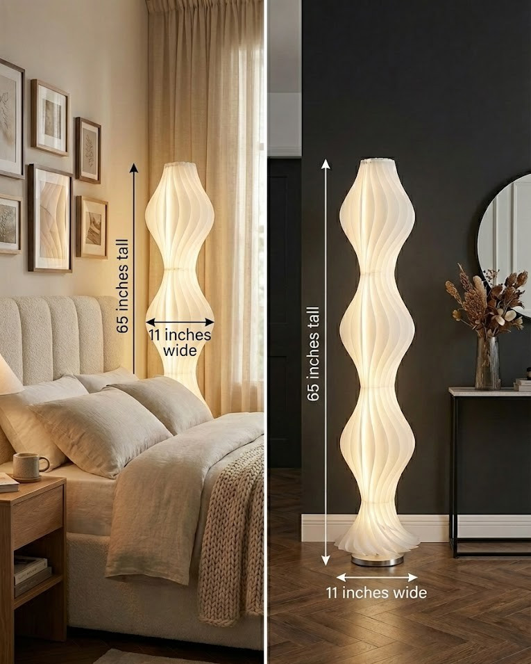 Floor Lamp 65″ Dimmable w/ Remote – Tall White Sculptural Soft Light for Bedroom