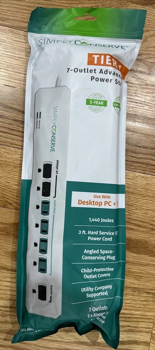 Simply Conserve 7 Outlet Advanced Power Strip Energy Saver 125 VAC 15A