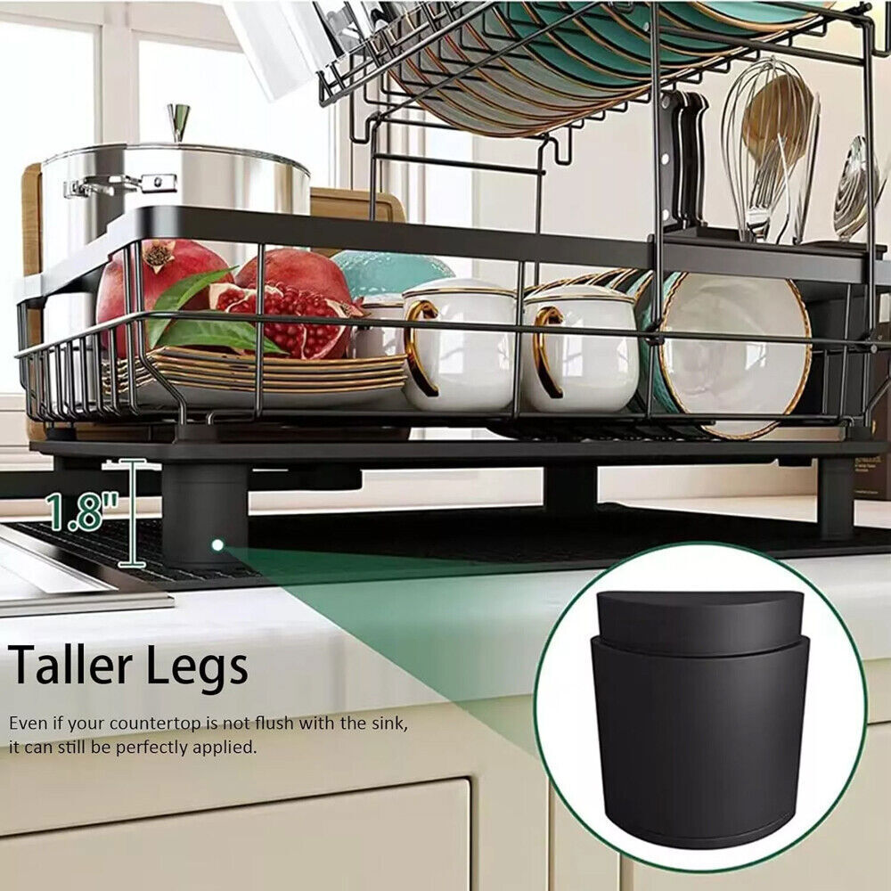 Over Sink Dish Drying Rack 2-Tier Stainless Steel Kitchen Shelf Cutlery Drainer