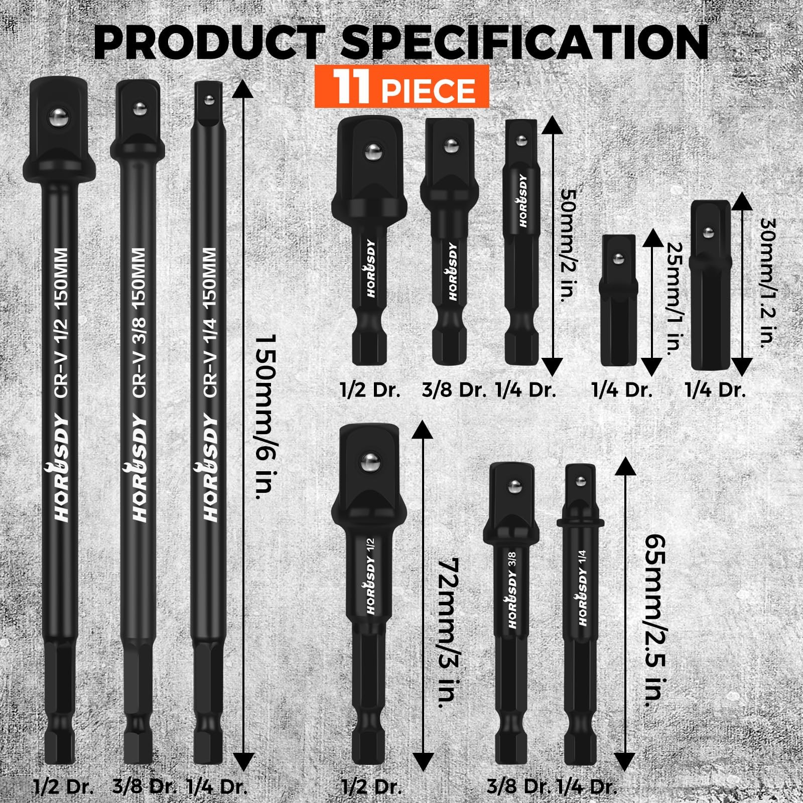 Drill Socket Adapter 8 Piece Impact Sockets Adapter Fit for 1/4″, 3/8″, 1/2″ Hex