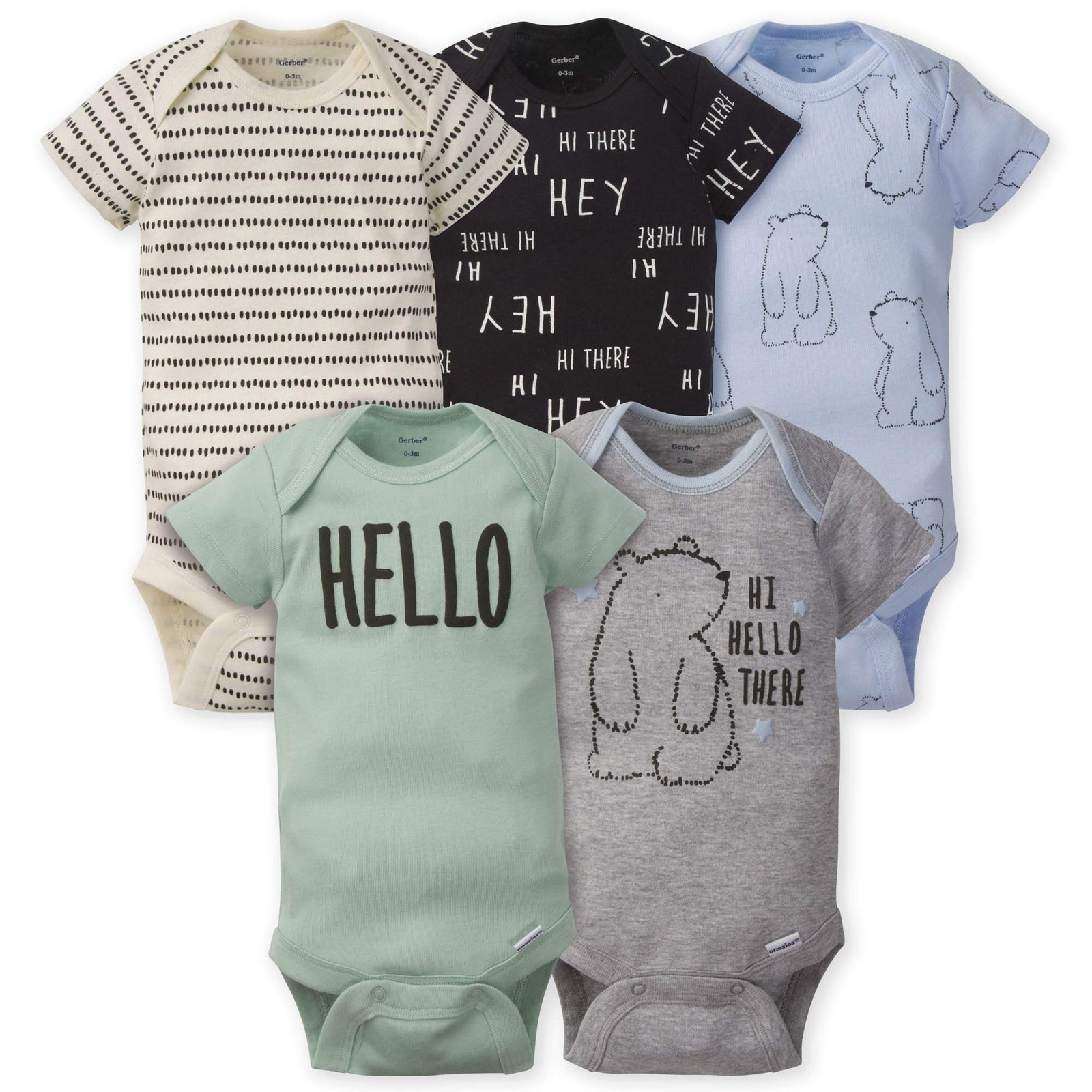Gerber Baby Boy’s 5-Pack Variety Onesies Bodysuits, Hello Bear, 0-3 Months