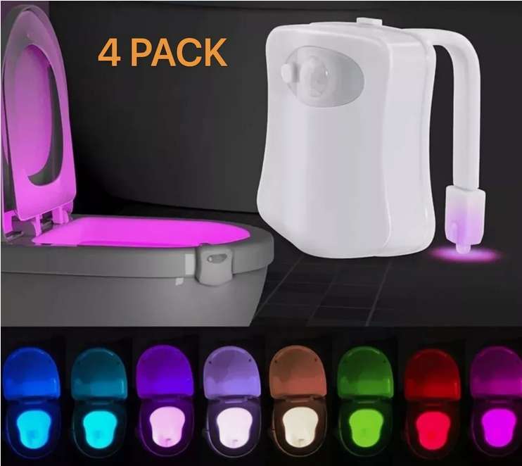 4Pcs Motion Activated LED Bathroom Toilet bowl Night Light 16 Colors Kids Safe