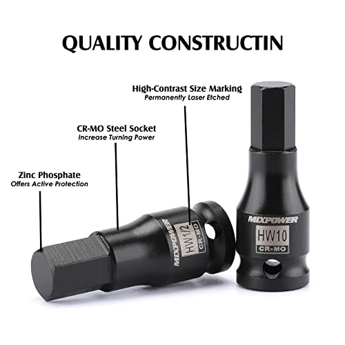 3/8″ Drive Master Hex Bit Impact Socket Set, Solid One Piece Construction,