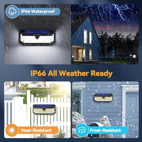 Solar LED Motion Sensor Outdoor Lights 4200lm 300 Degree 2 Pack Wall Mount