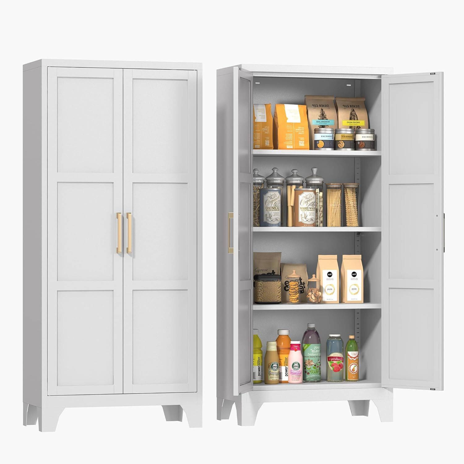 61”H Farmhouse Kitchen Pantry Cabinet with Shelves Metal Cabinet for Home,office