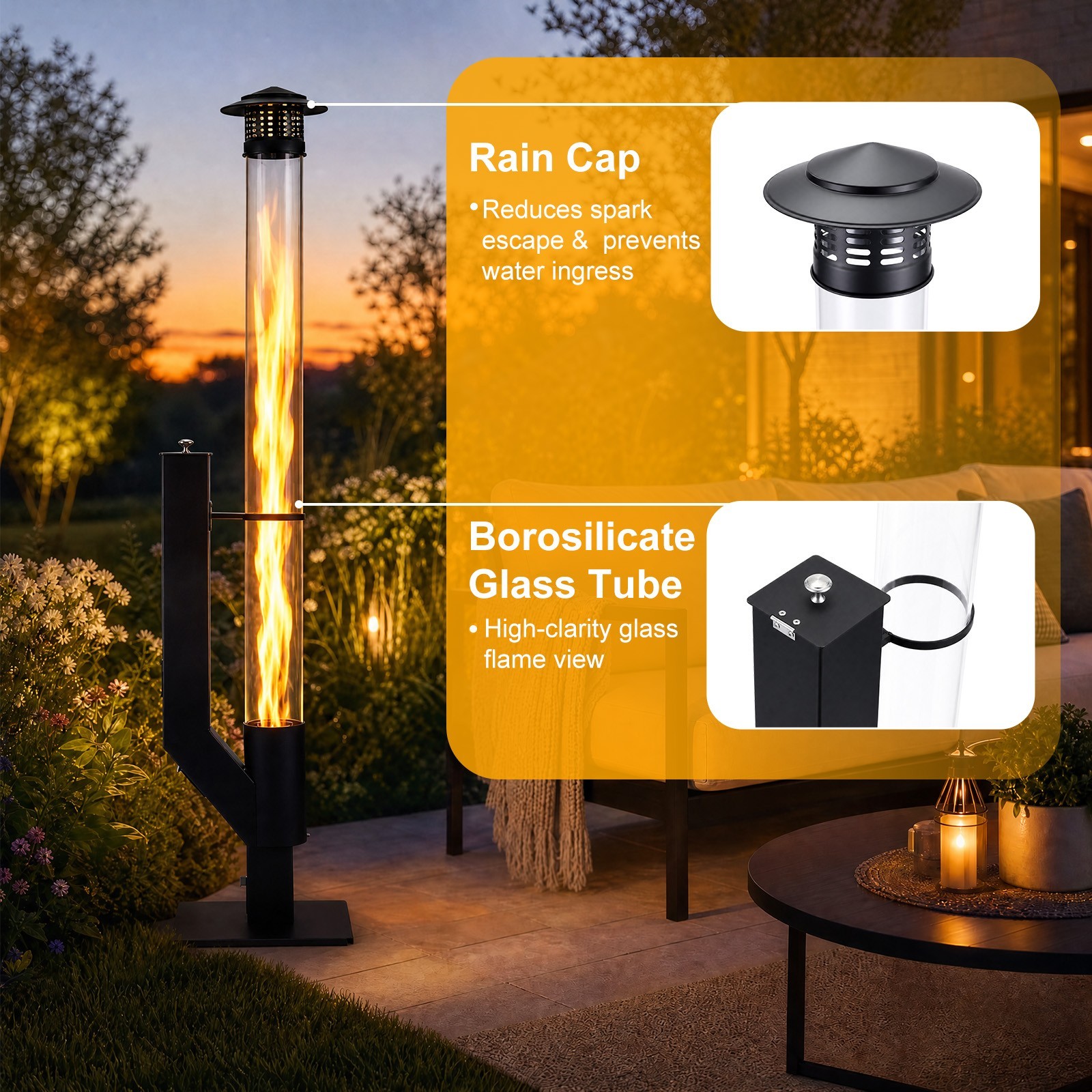 56 Inch Patio Pellet Heater Outdoor Smokeless Portable Wood Pellet Burning Flame