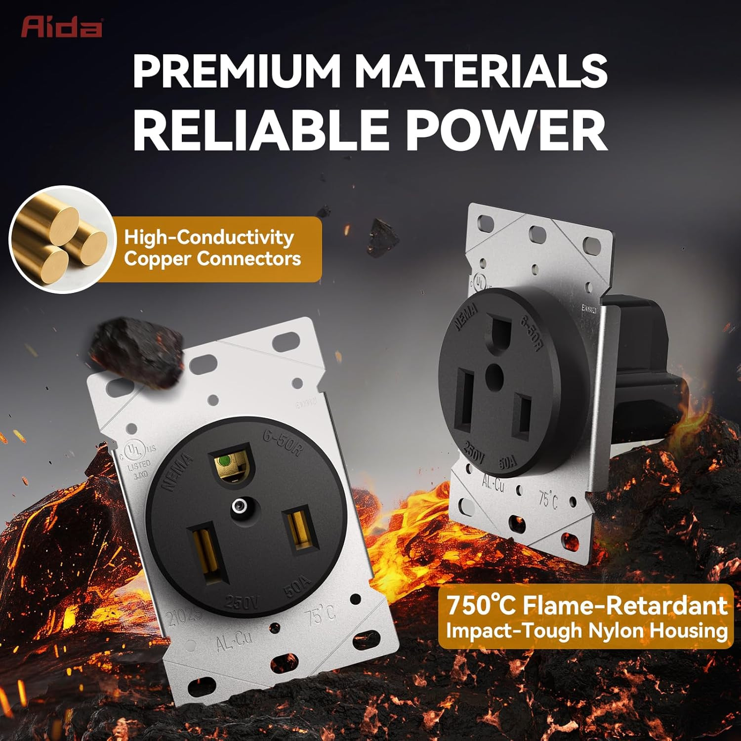 NEMA 6-50R Receptacle 50A 250V Female Outlet 50 Amp 250 Volts Heavy Duty Industr