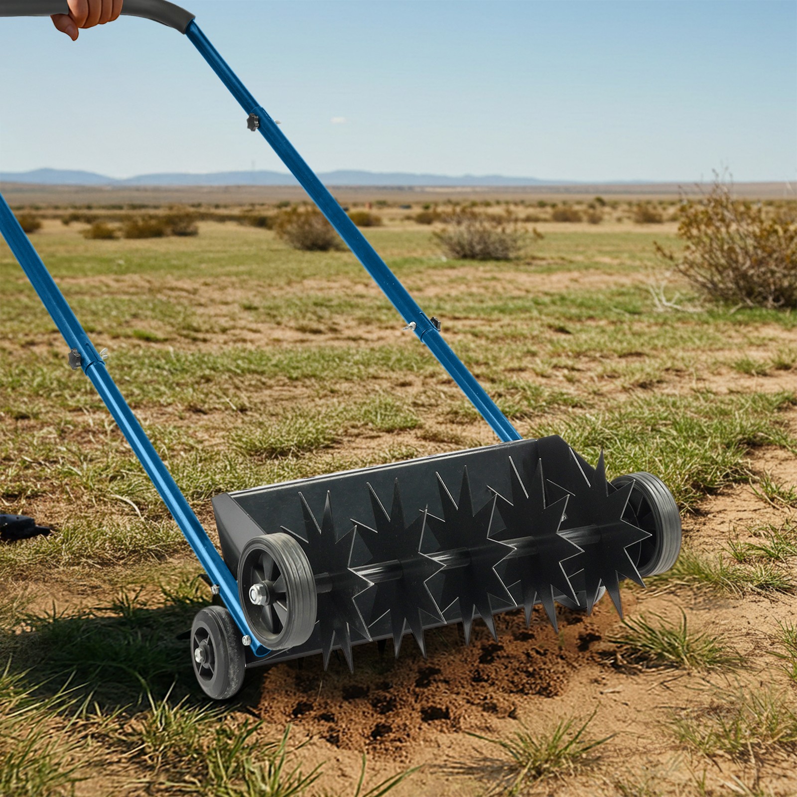 19in Push Spike Aerator, Heavy Duty Rolling Lawn Aerator,with U-shaped Handle