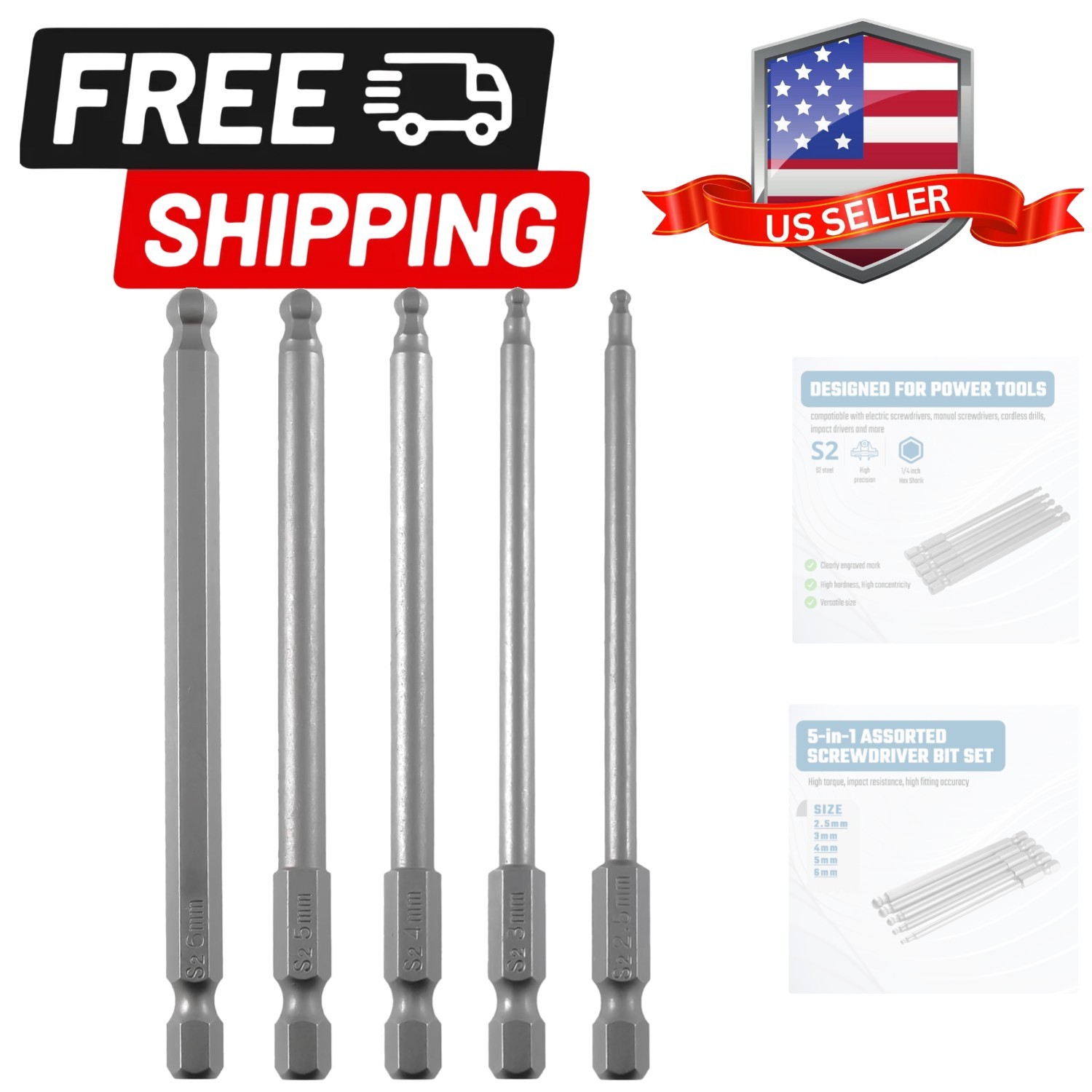 Ball End Hex Head Metric Allen Wrench Screwdriver Bit Set 5PCS 2.5mm 3mm 4mm …