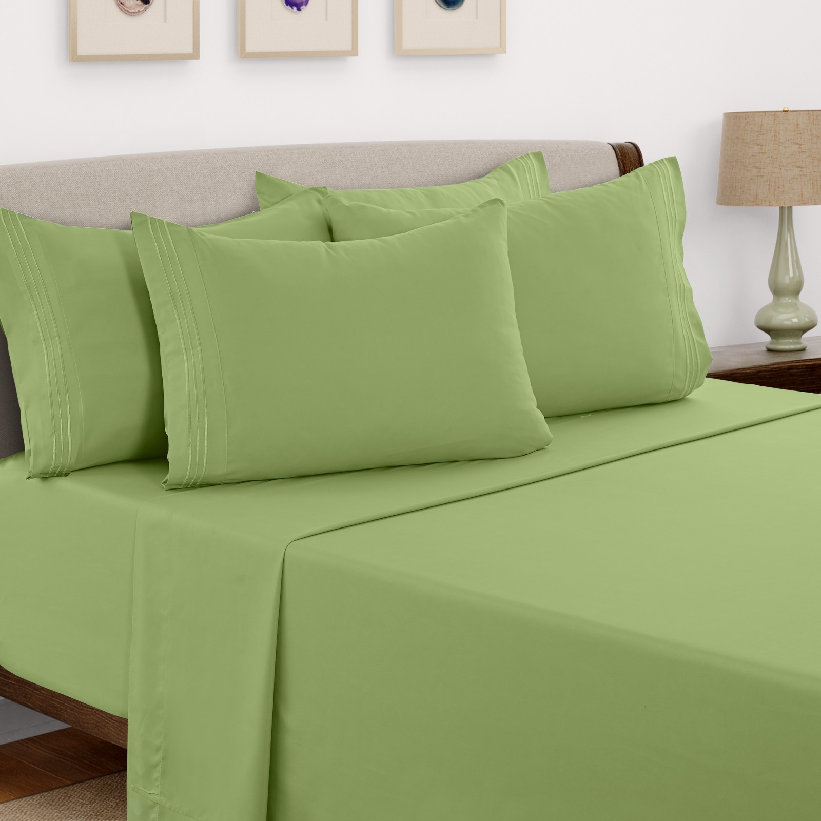 6 Piece Bed Sheet Set 1800 Series Microfiber Comfort Deep Pocket Hotel Bed Sheet