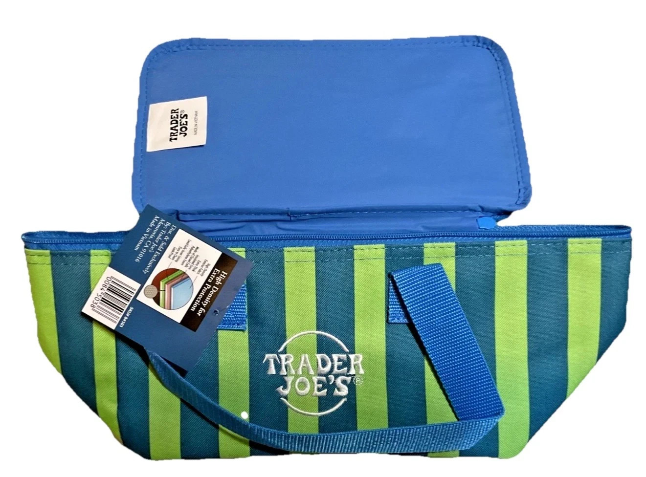 Trader Joe’s Mini Insulated Bag Blue & Green Stripes, Summer 2026 Release