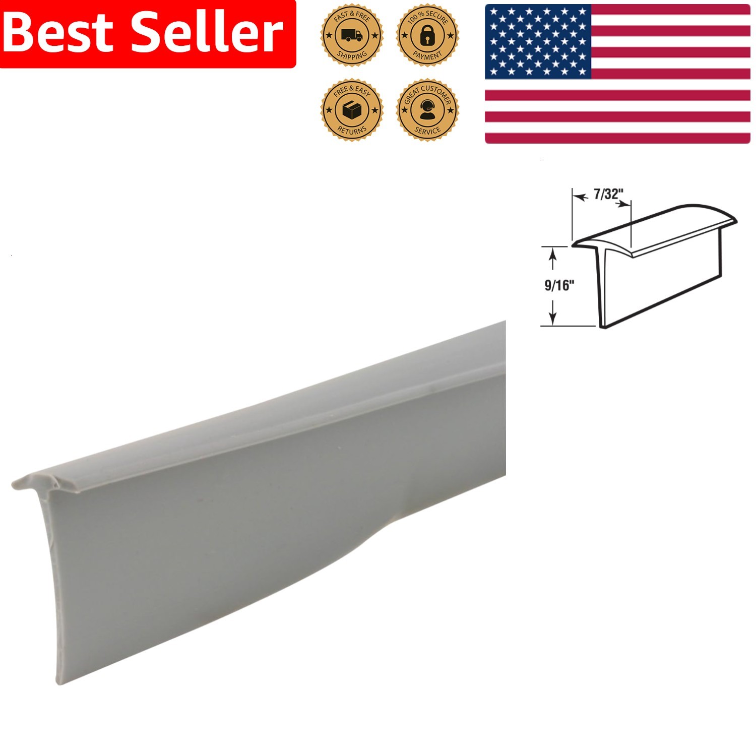Gray Vinyl Storm Door Bottom Sweep 37 In T-Style Seal Weather Stripping