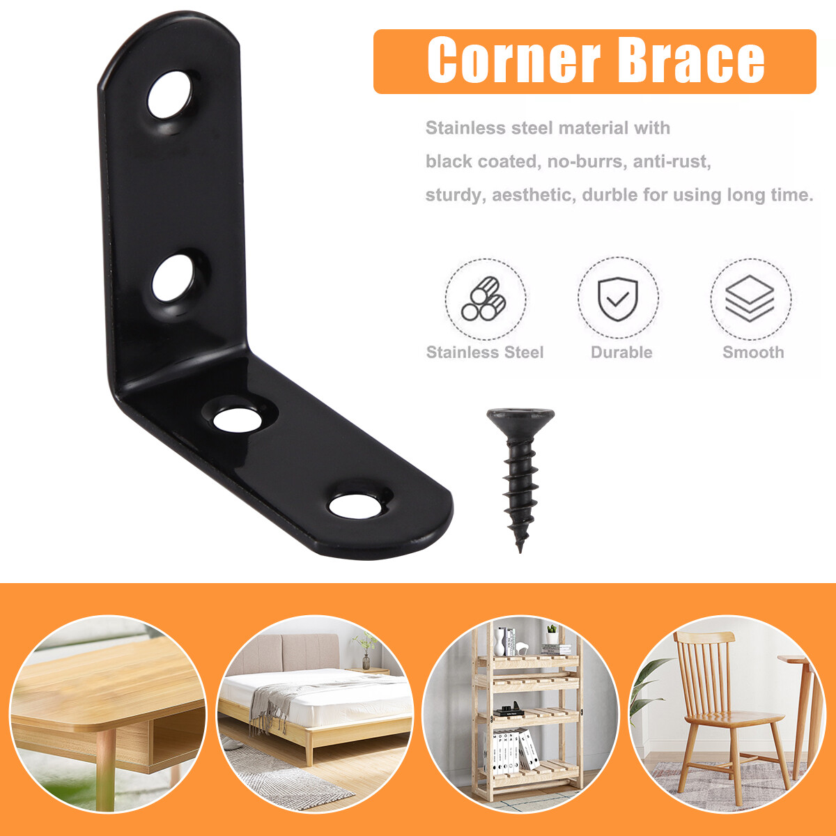 Stainless Steel L-Shaped Bracket Corner Brace 1.5in 90 Degree Angle Corner Lot