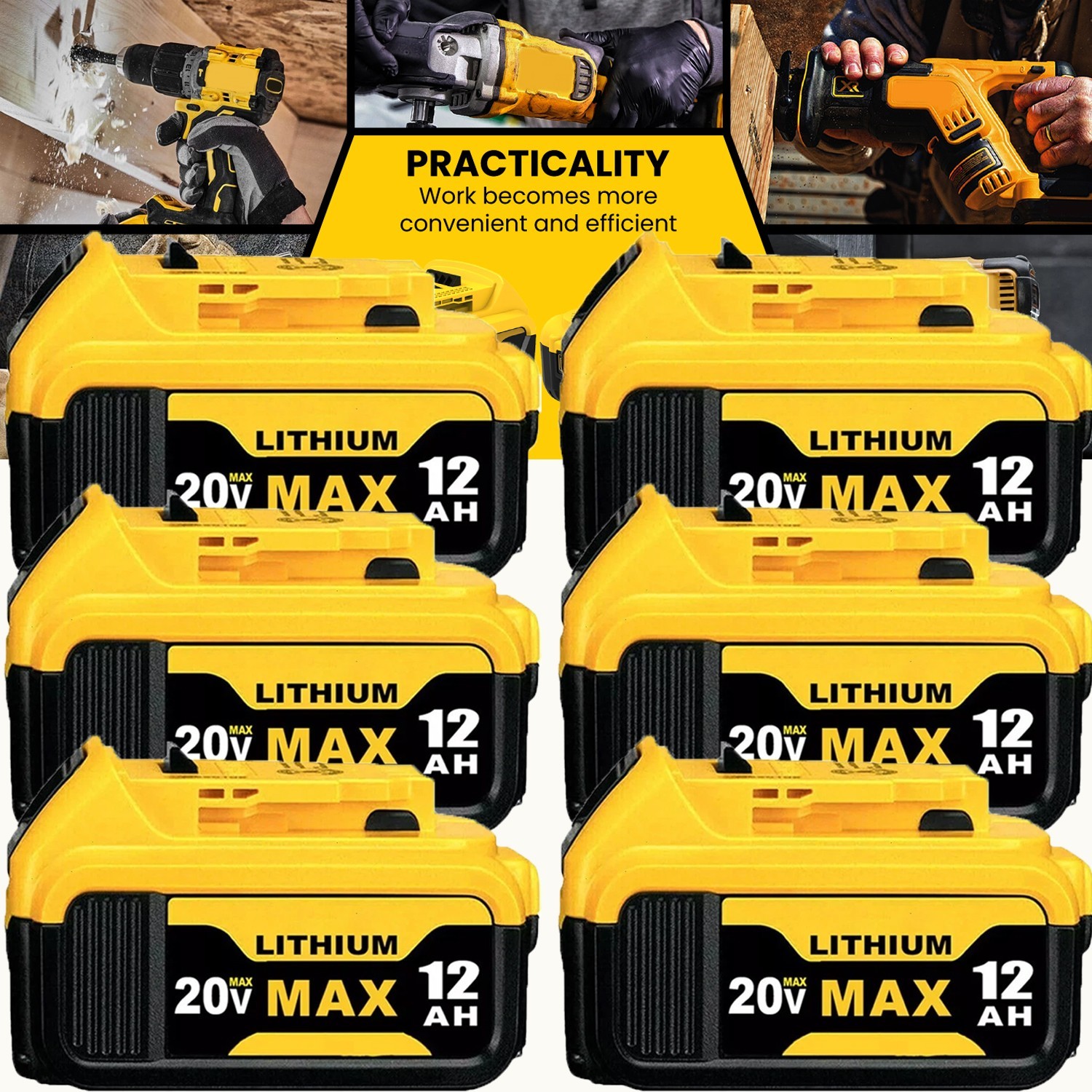 6Pack 12.0AH For DeWalt 20V 20 Volt Max Lithium Ion Battery DCB206-2 DCB205-2