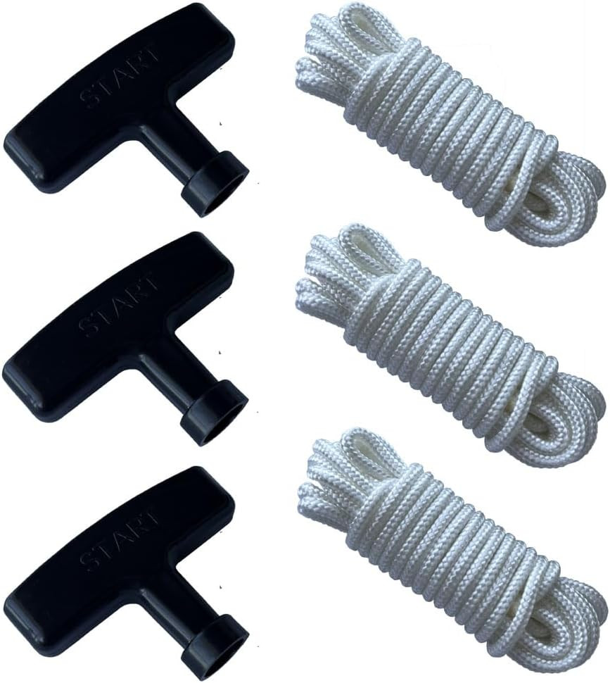3 Pcs 10 Ft x 9/64″ Pull Cord Rope and Handle for Recoil Starter Lawn Mower