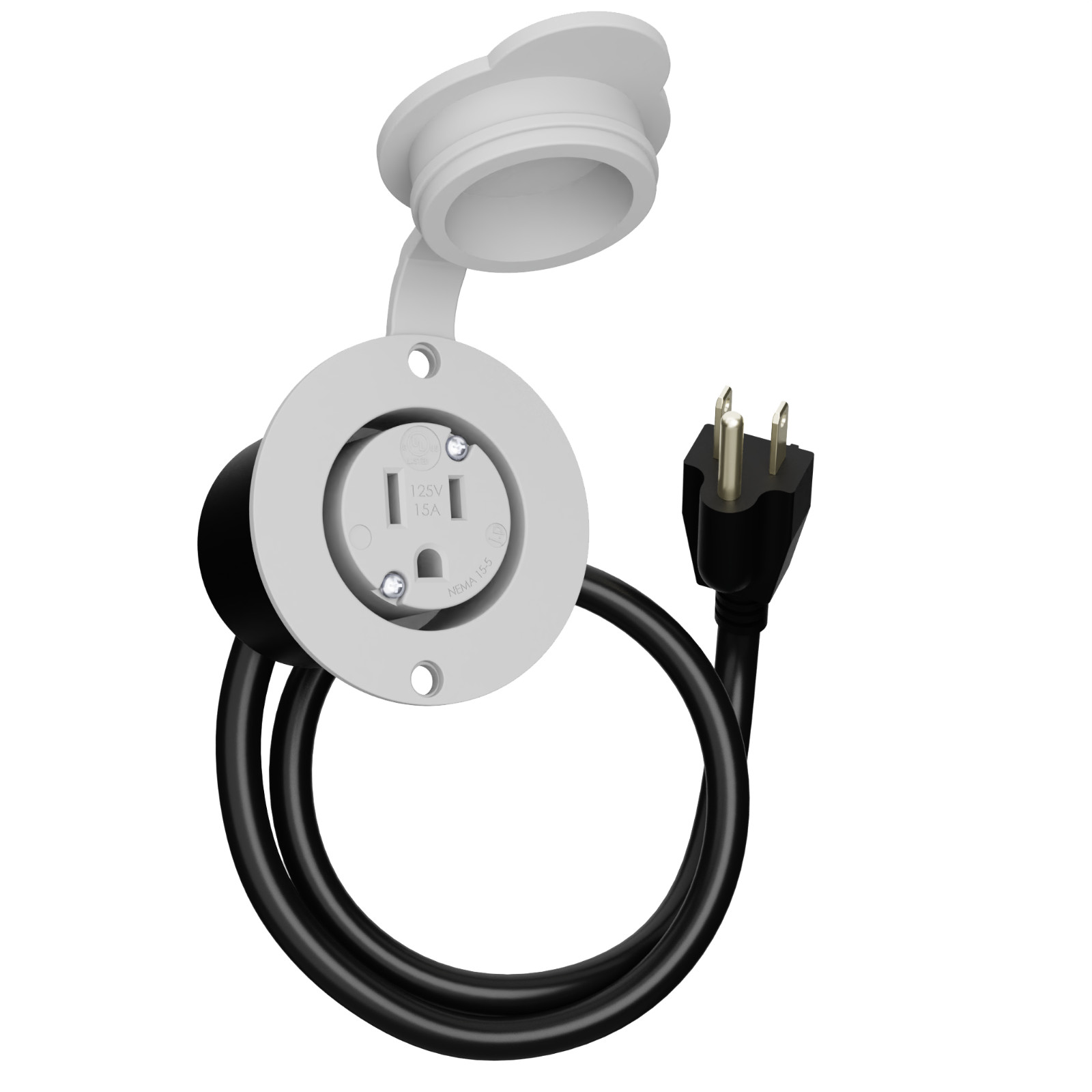 15A Waterproof Outdoor Power Port Panel/Wall Outlet Kit with 20″ Extension Cord