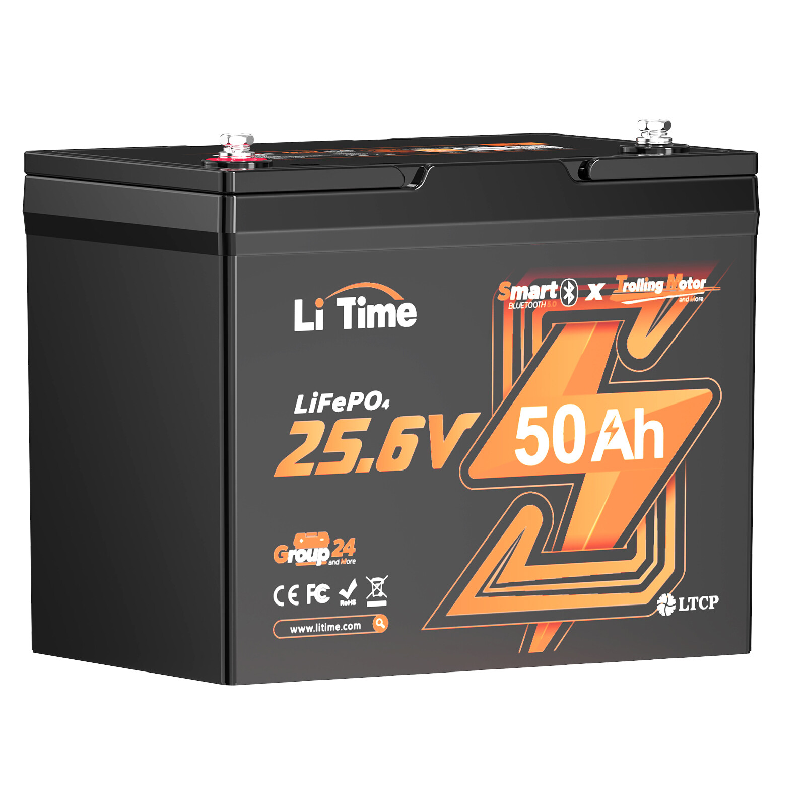 LiTime 24V 50Ah TM Bluetooth LiFePO4 Lithium Battery For Trolling Motor Solar