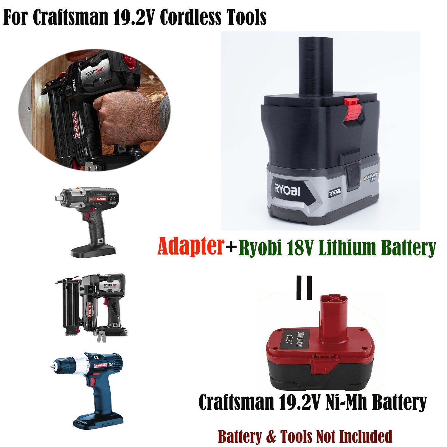Battery-Adapter For Ryobi 18V battery to for Craftsman 19.2V Ni-cd Power Tools