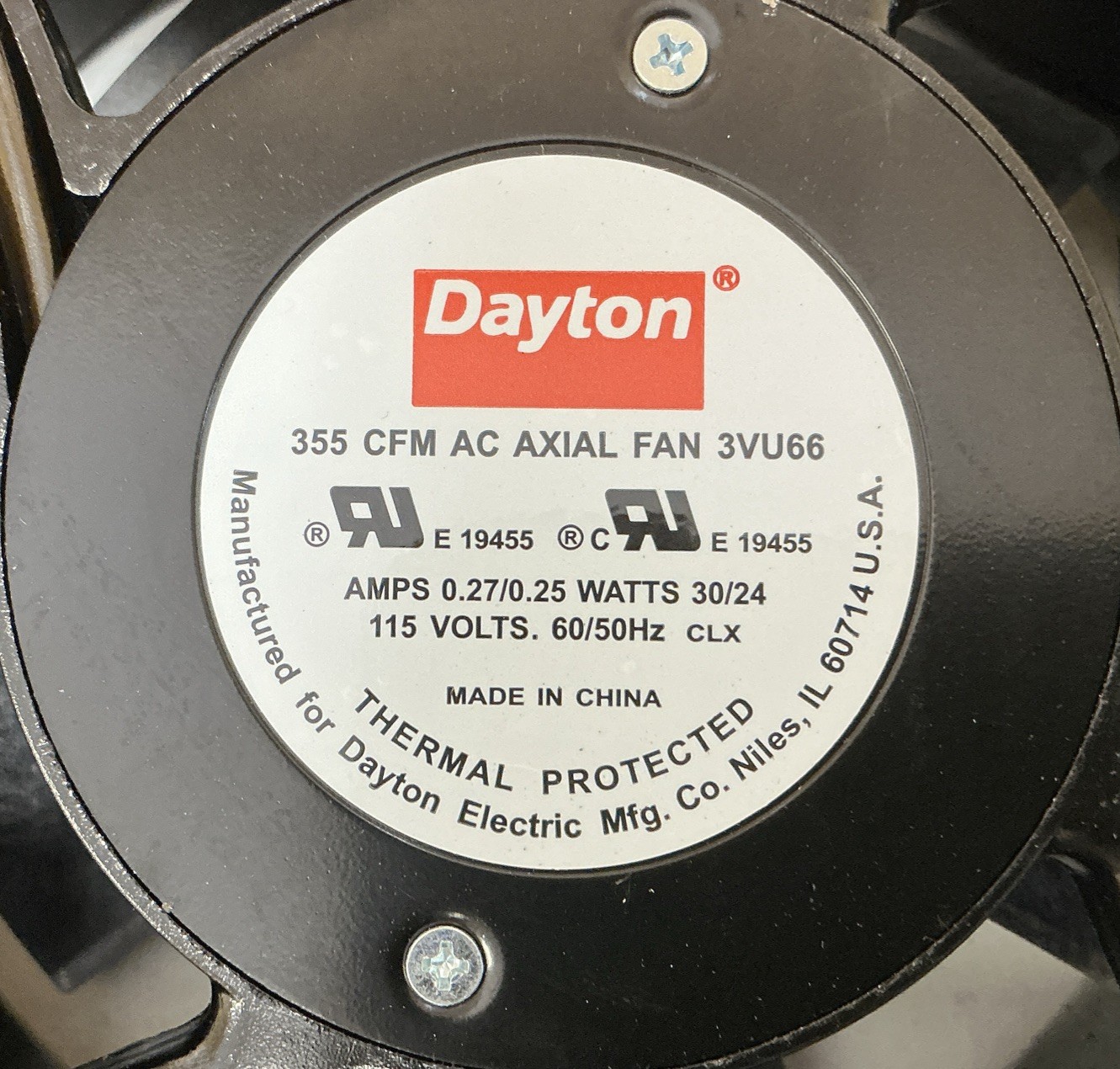 NEW DAYTON 3VU66 AXIAL FAN, 115V 355CFM, THERMAL PROTECTED, FREE SHIPPING