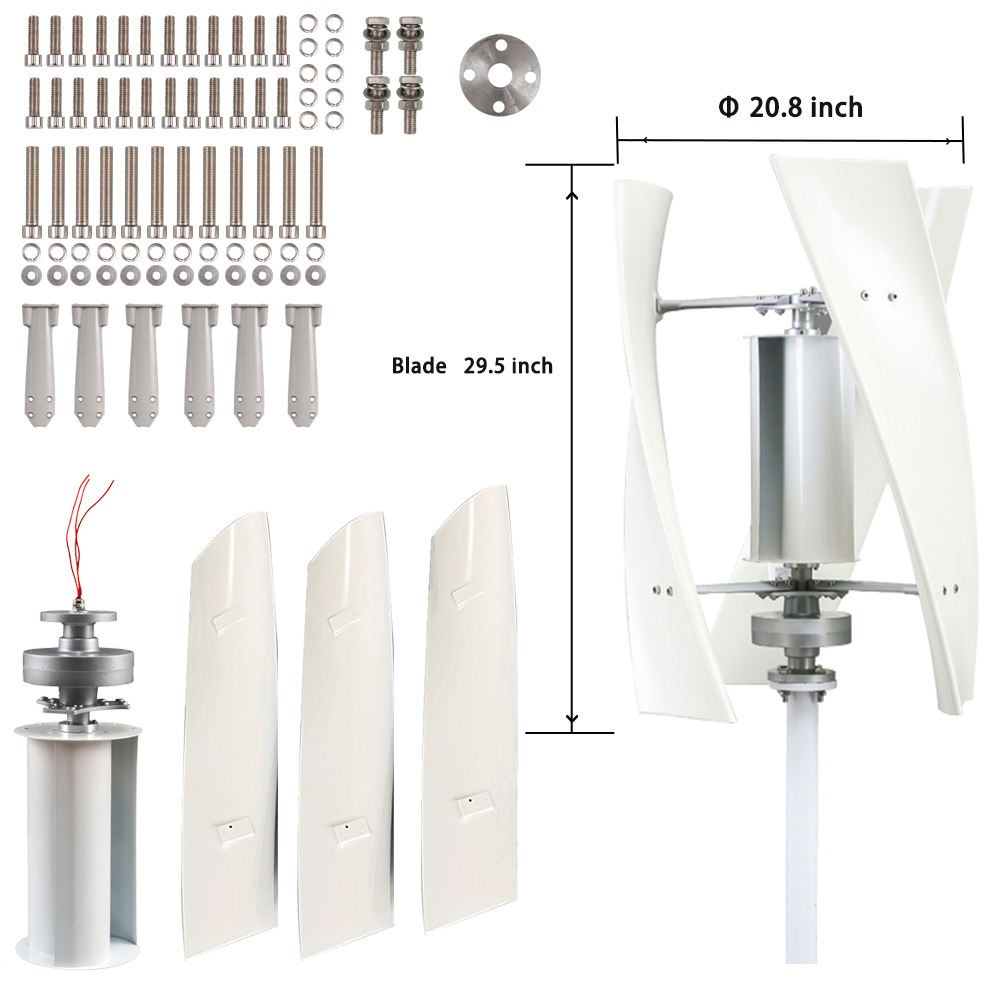 Vertical Axis Wind Turbine Generator 3000W Power Windmill MPPT Controller 24V DC