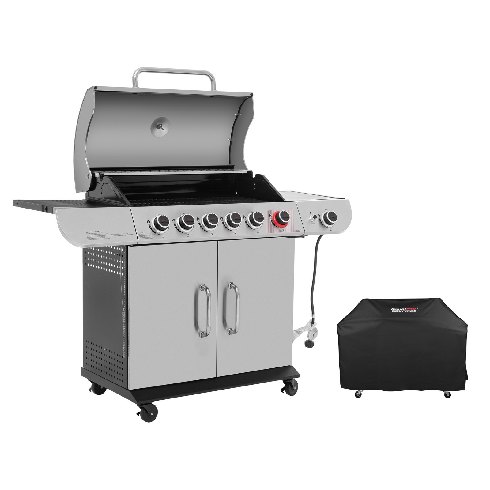 Royal Gourmet 6-Burner Gas Grill with Sear Burner ,Side Burner,and cover ,Silver