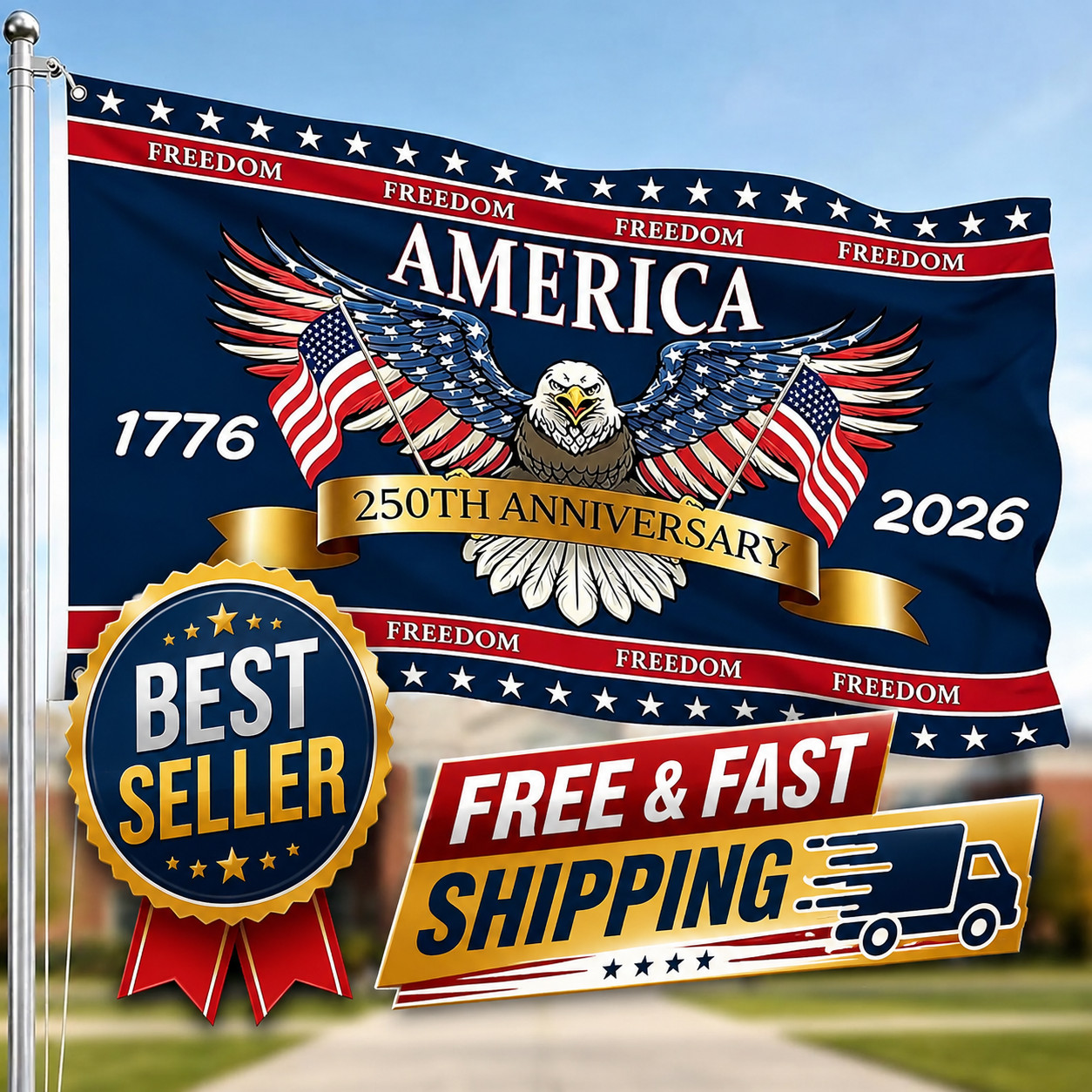 3 Ply 250 Years America Flag – Double Sided Patriotic Eagle 3 X 5 Ft Anniversary