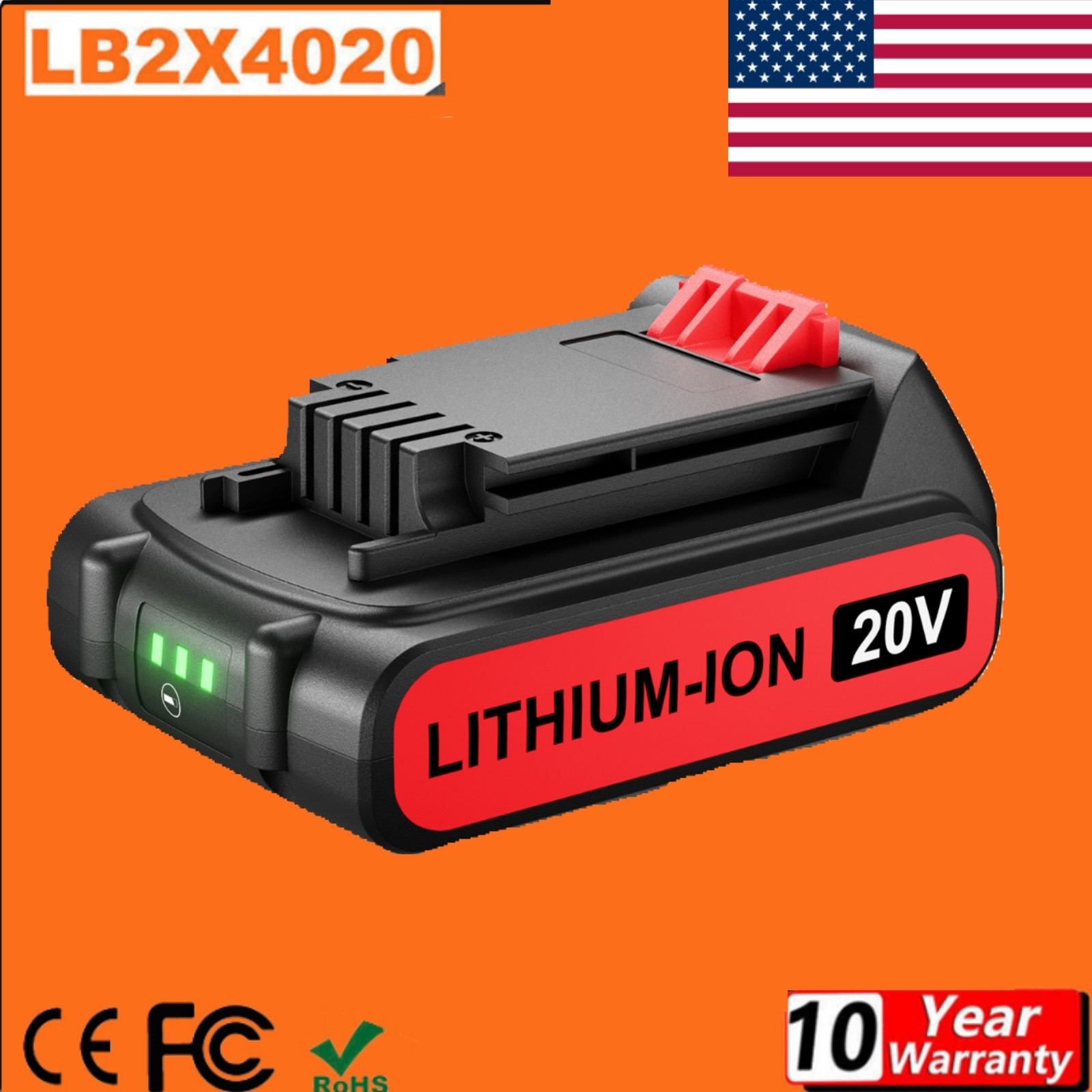FOR Black&Decker 20V MAX Pack 8.0Ah 20Volt LB2X4020 Battery Lithium LBXR20 LBX20