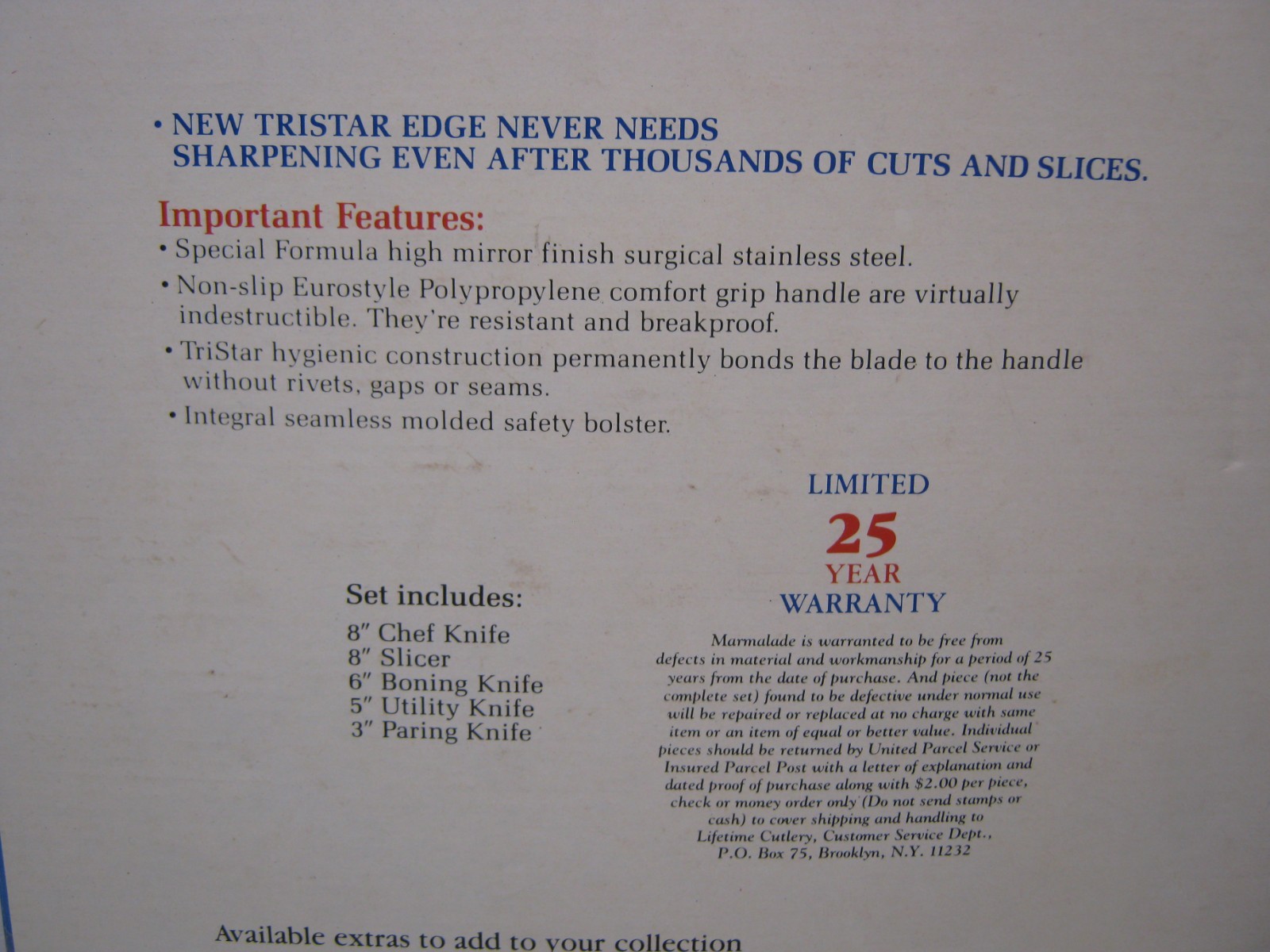 Marmalade Goose Lifetime Cutlery Serrated Chef Knives Set Granny Core w Box