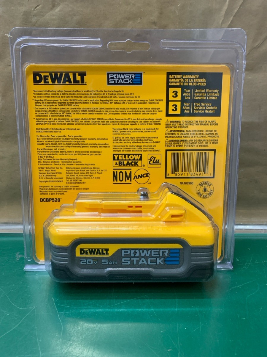 DEWALT POWERSTACK 20V 5Ah Li-Ion Battery Pack Yellow DCBP520 (E10051084)