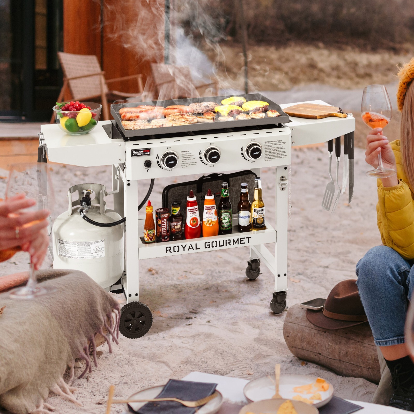 Royal Gourmet 28-Inch 3-Burner Propane Gas Griddle with Collapsible Side Shelves