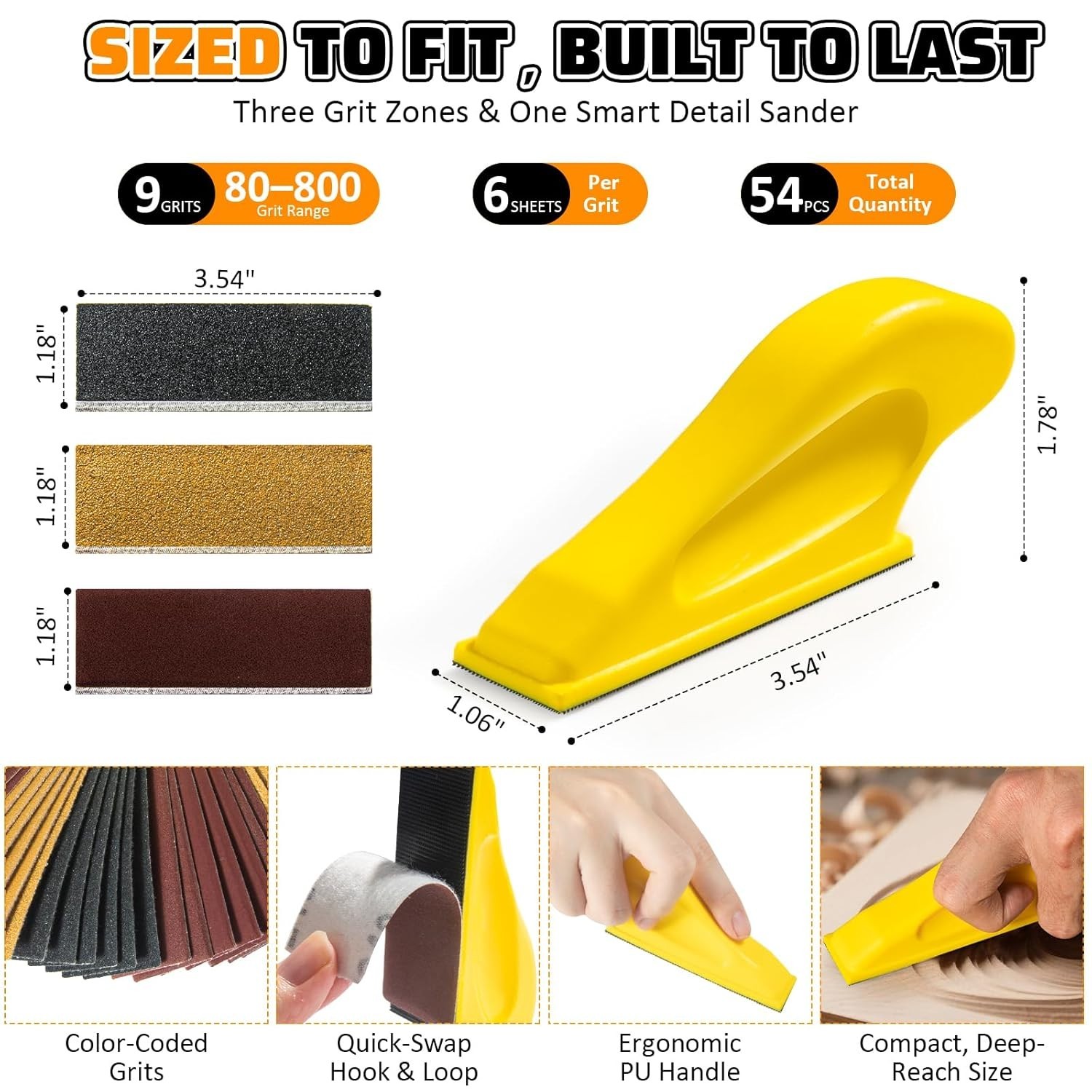 54PCS Micro Sander, Detail & Mini Sander Block – Precision Small Hand Sandin…