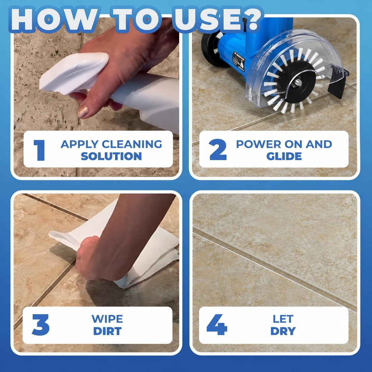 Electric Stand-Up Grout Cleaner Machine – Compact Lightweight Floor Scrubber for