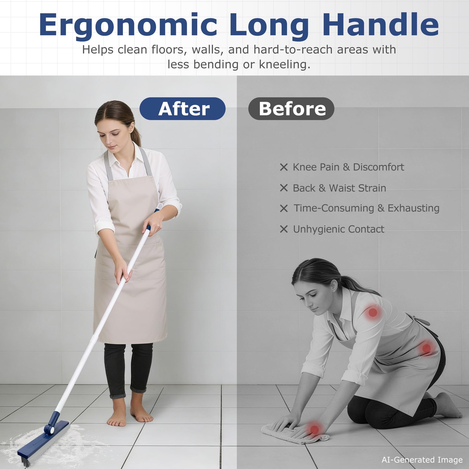 Grout Brush with Long Handle, Grout Cleaner Brush for Tile Floors