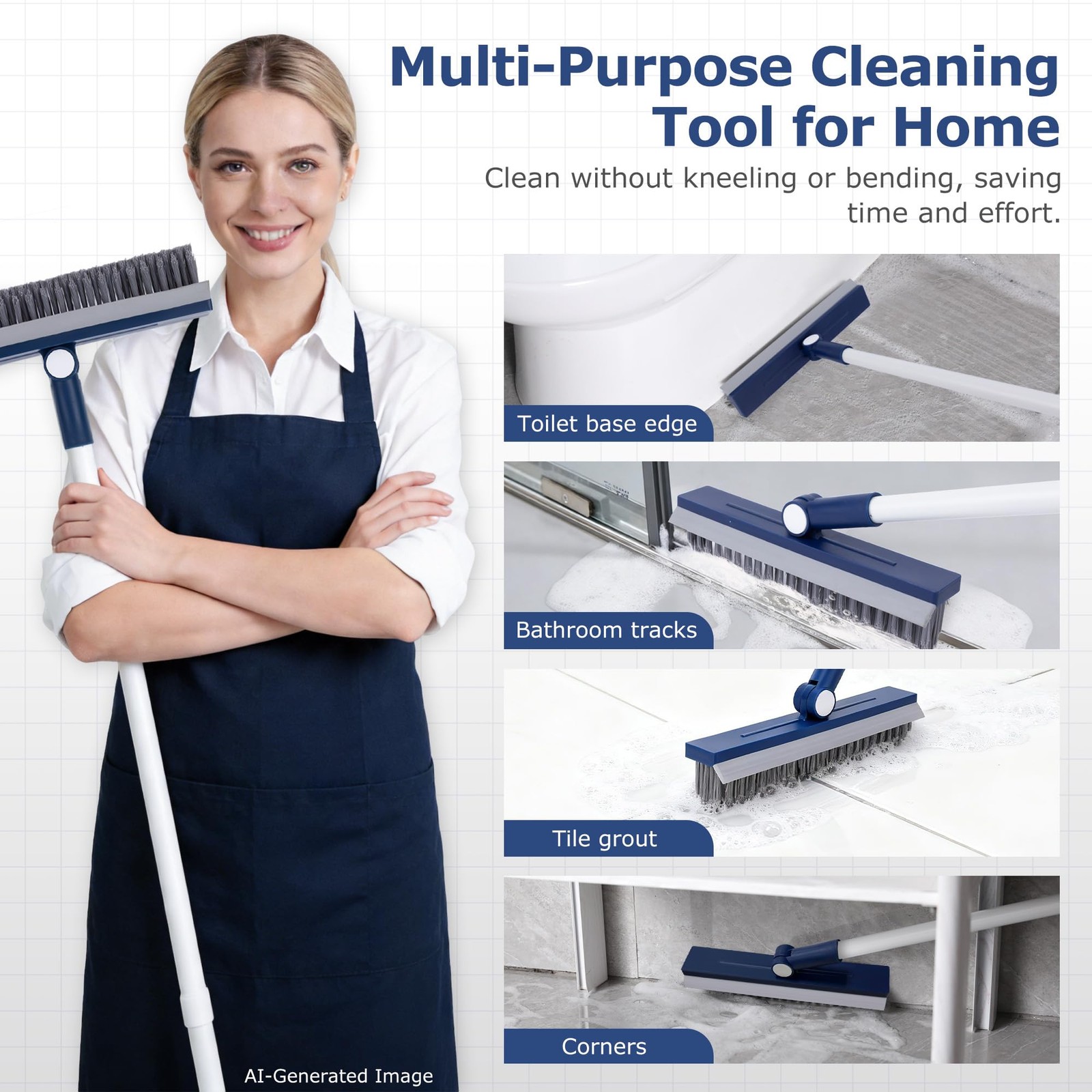 Grout Brush with Long Handle, Grout Cleaner Brush for Tile Floors