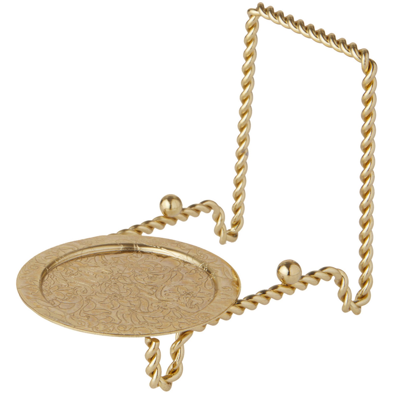 Bard’s Ornate Twisted Shiny Gold Cup and Saucer Stand, 3″ H x 2.75″ W x 4″ D