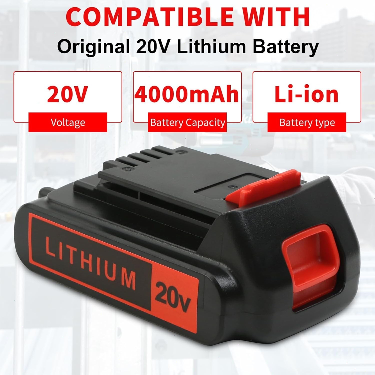 2Pack 20V Lithium-ion 4.0Ah Battery for BLACK DECKER 20 Volt LBXR20 LBX20 LB20