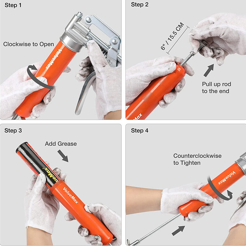 ValueMax Mini Grease Gun Kit 3OZ Grease 12” Flexible Hose 5” 3″ Extension Tube