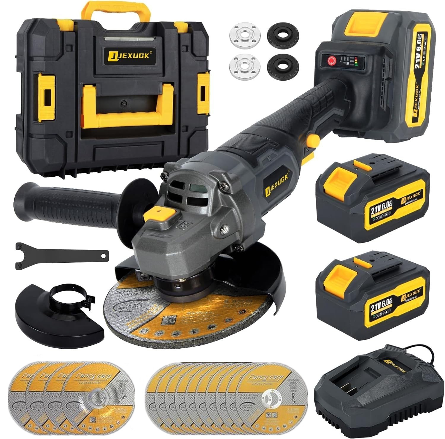 5″ Cordless Angle Grinder Kit Brushless Battery Grinder with 2×6.0Ah Batteries