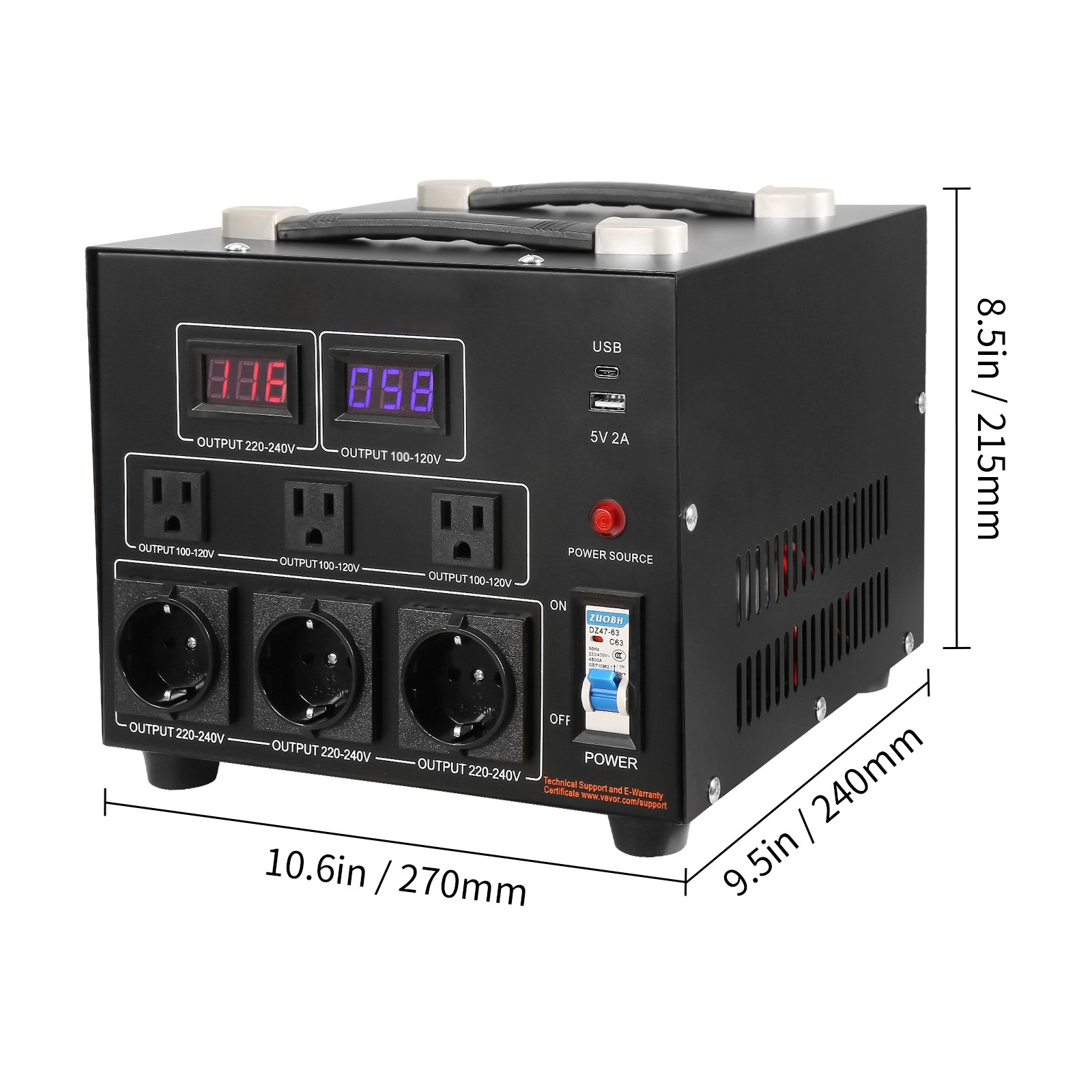 VEVOR 5000W Voltage Converter Transformer Step Up/Down 220V-110V /110V-220V CE