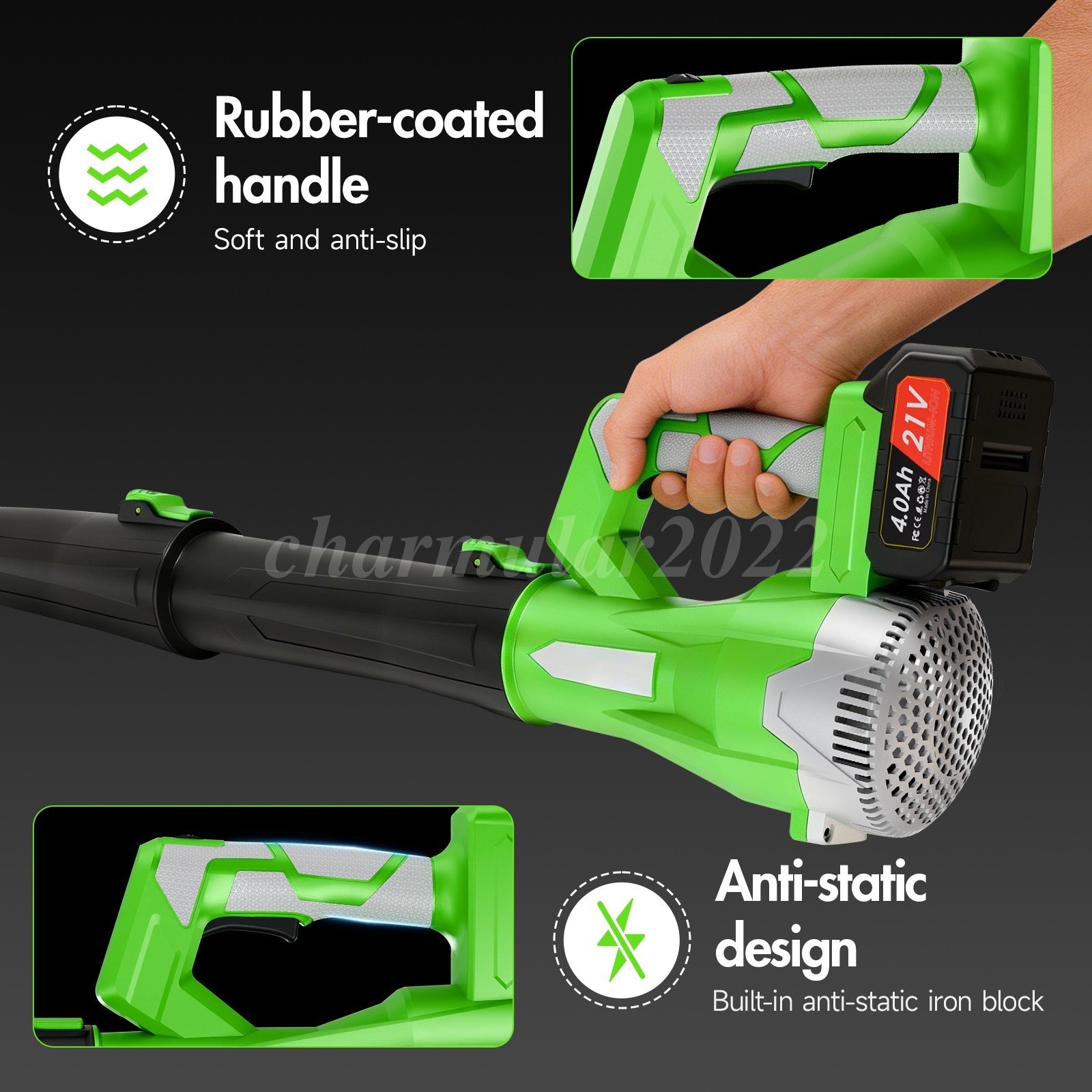 Cordless Leaf Blower 750CFM/200MPH & 6 Speed Levels Electric W/2 Batteries 4.0Ah