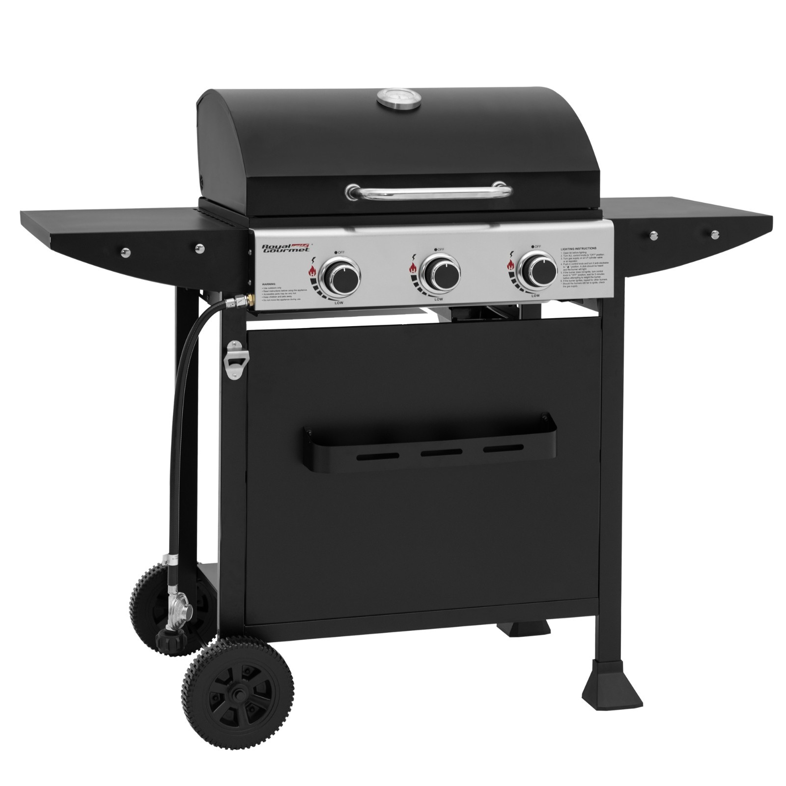 Royal Gourmet 3-Burner BBQ Liquid Propane Gas Gril lwith Front Spice Rack Black