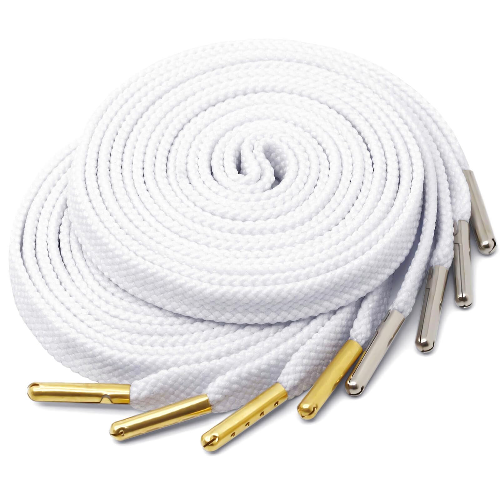 YJRVFINE Solid Flat 39 inches(100CM), 01 White:1 Pair Gold&1 Silver Tip