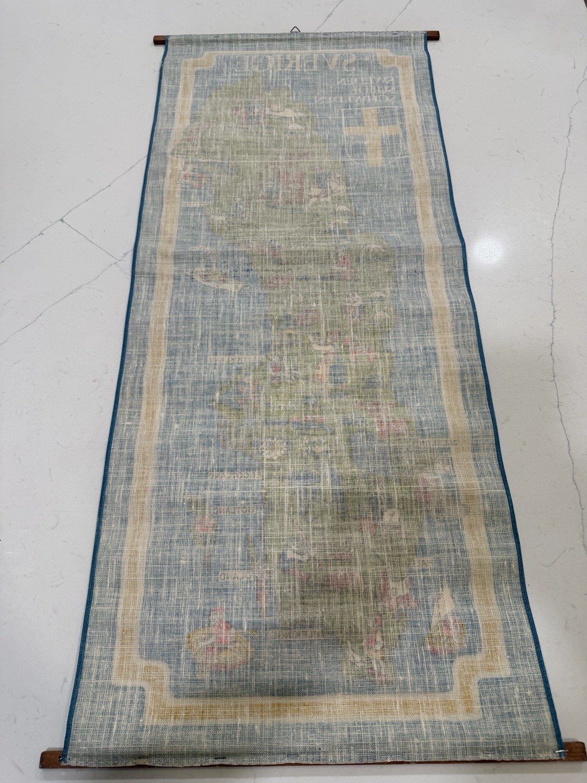Vintage 1970s Kalle Berglund Sweden Illustrated Fabric Map Wall Hanging Tapestry
