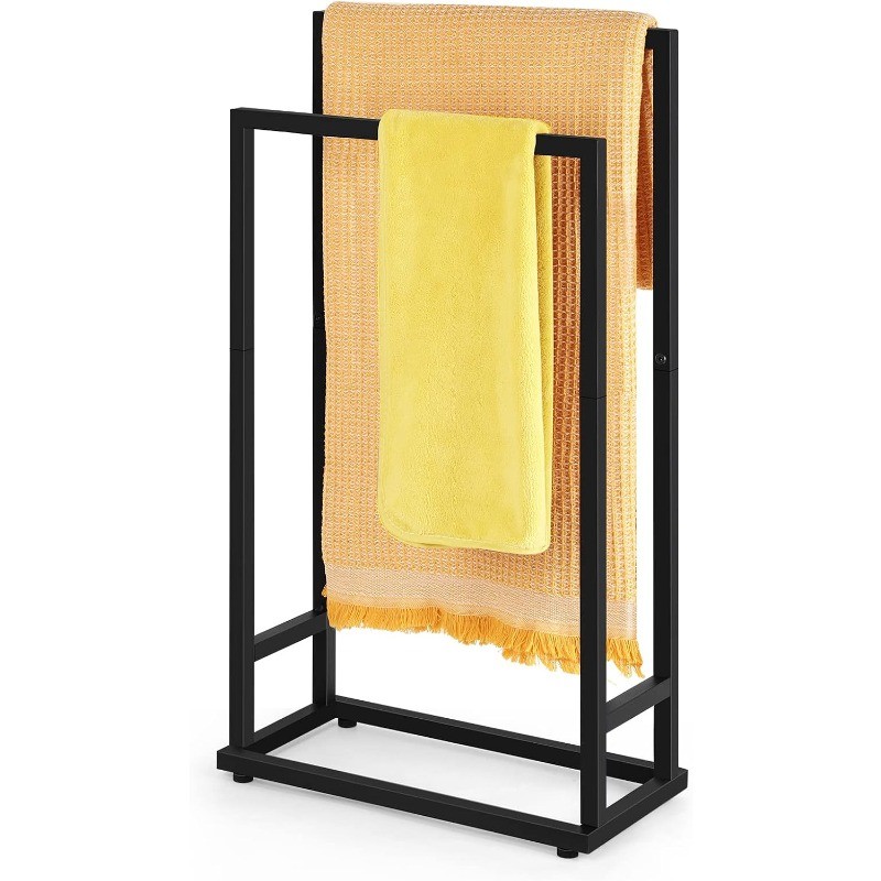 Freestanding 2 Tier Hand Towel Drying Rack Black Towel Blanket Rack for Bathroom