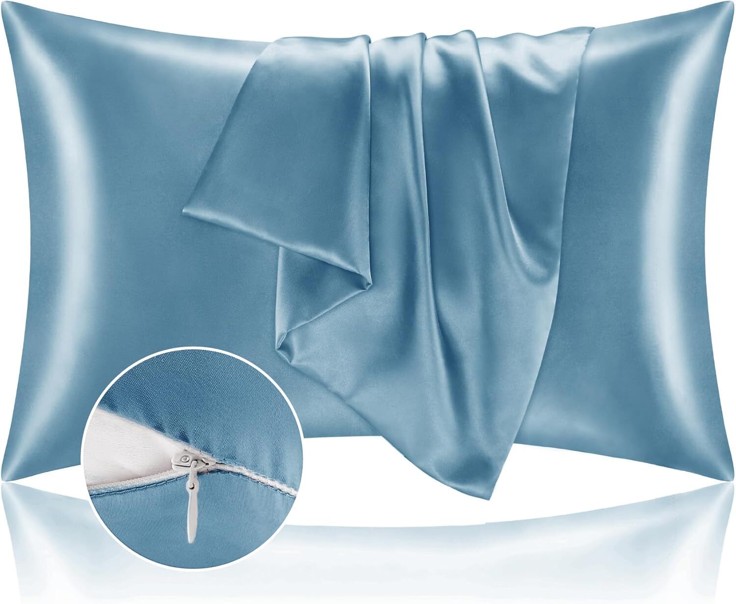 Satin Pillowcase with Zipper 2 Pack Standard Size 20×26 Coral Silk Like Cooling